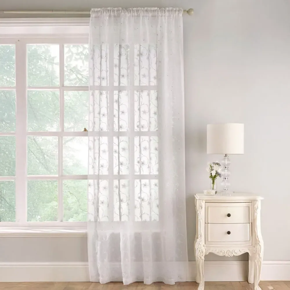 Belle Embroidered Voile Curtain Panel - White image