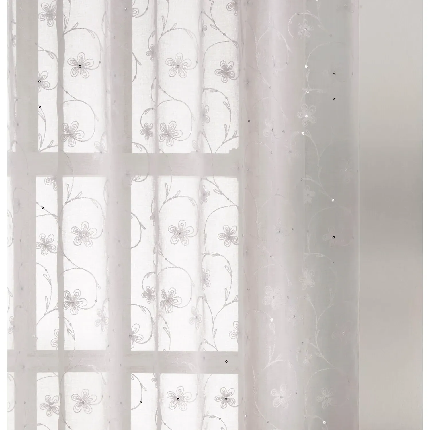 Belle Embroidered Voile Curtain - White