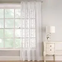 Belle Embroidered Voile Curtain - White