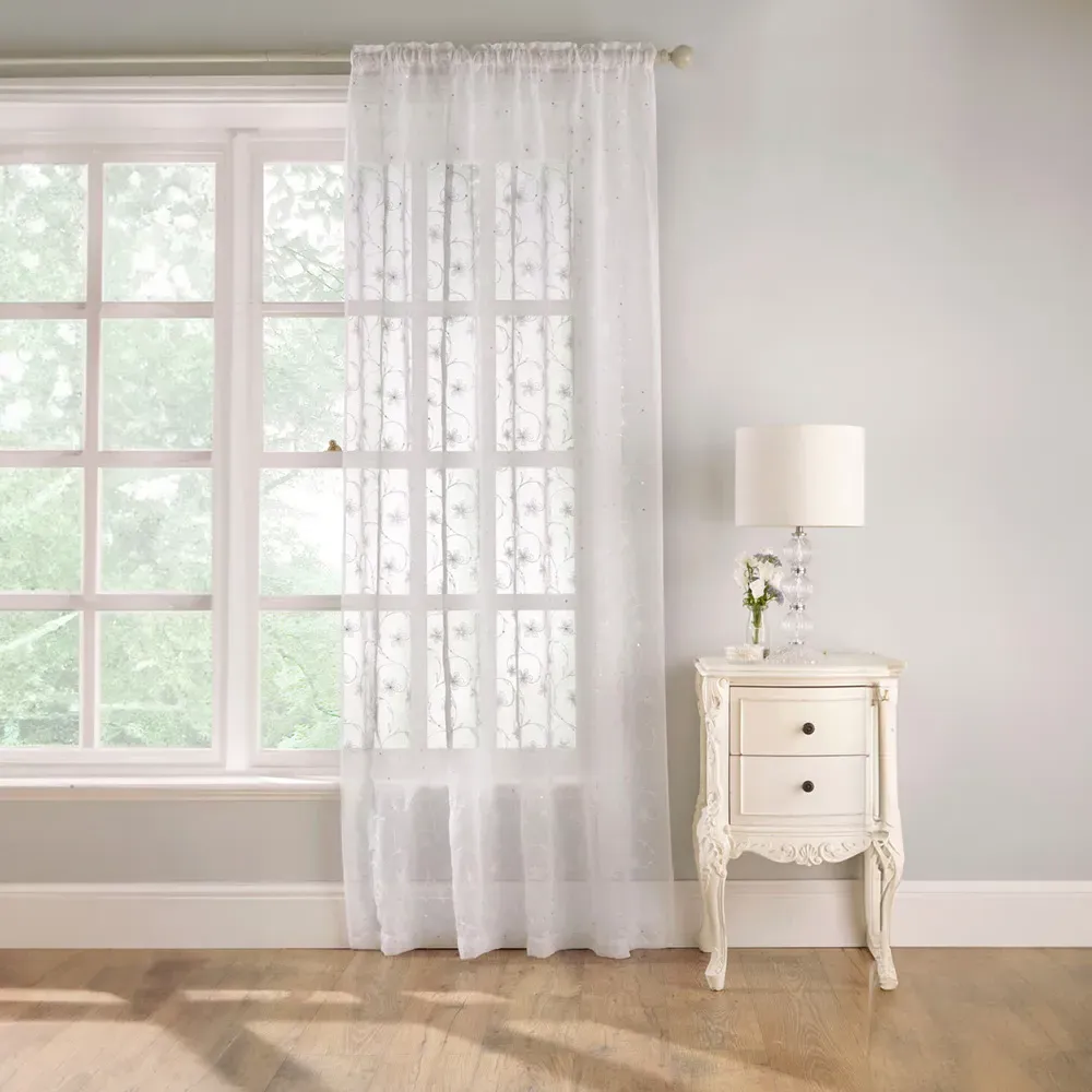 Belle Embroidered Voile Curtain - White image