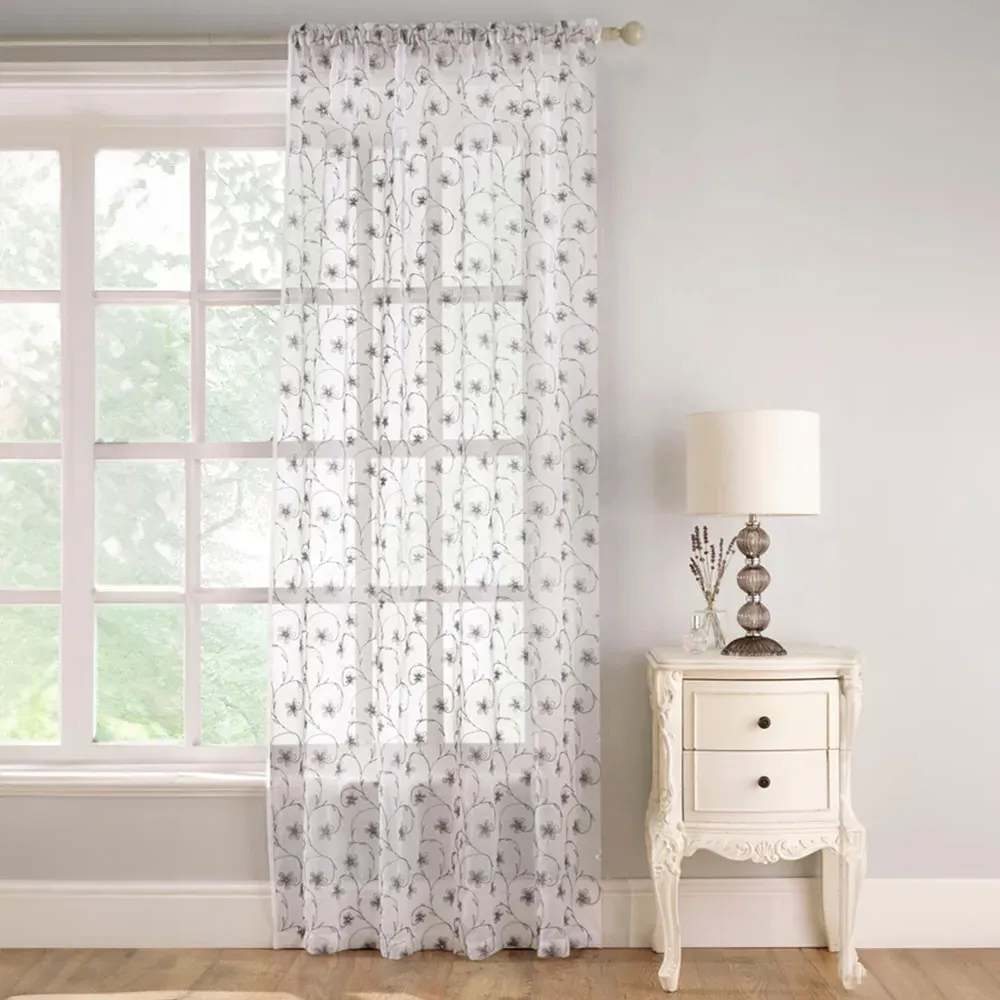 Belle Embroidered Voile Panel - Grey