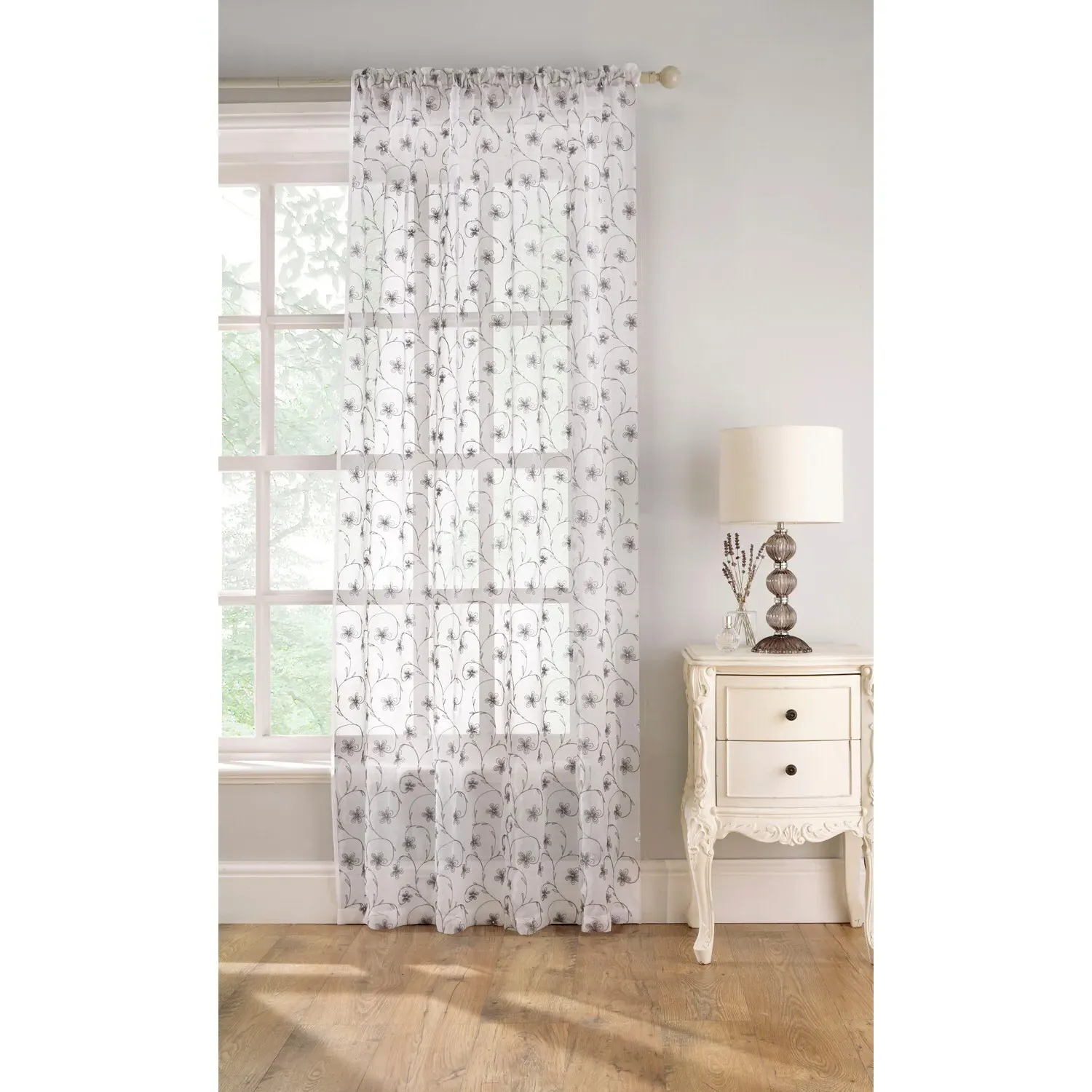 Belle Embroidered Voile Panel - Grey