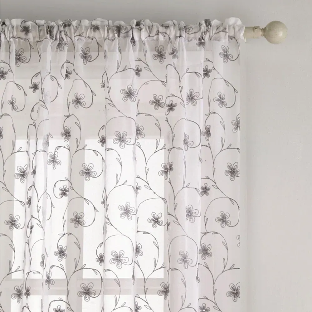 Belle Embroidered Voile Panel - Grey