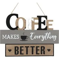 Better With Coffee Hanging Plaque - Natural