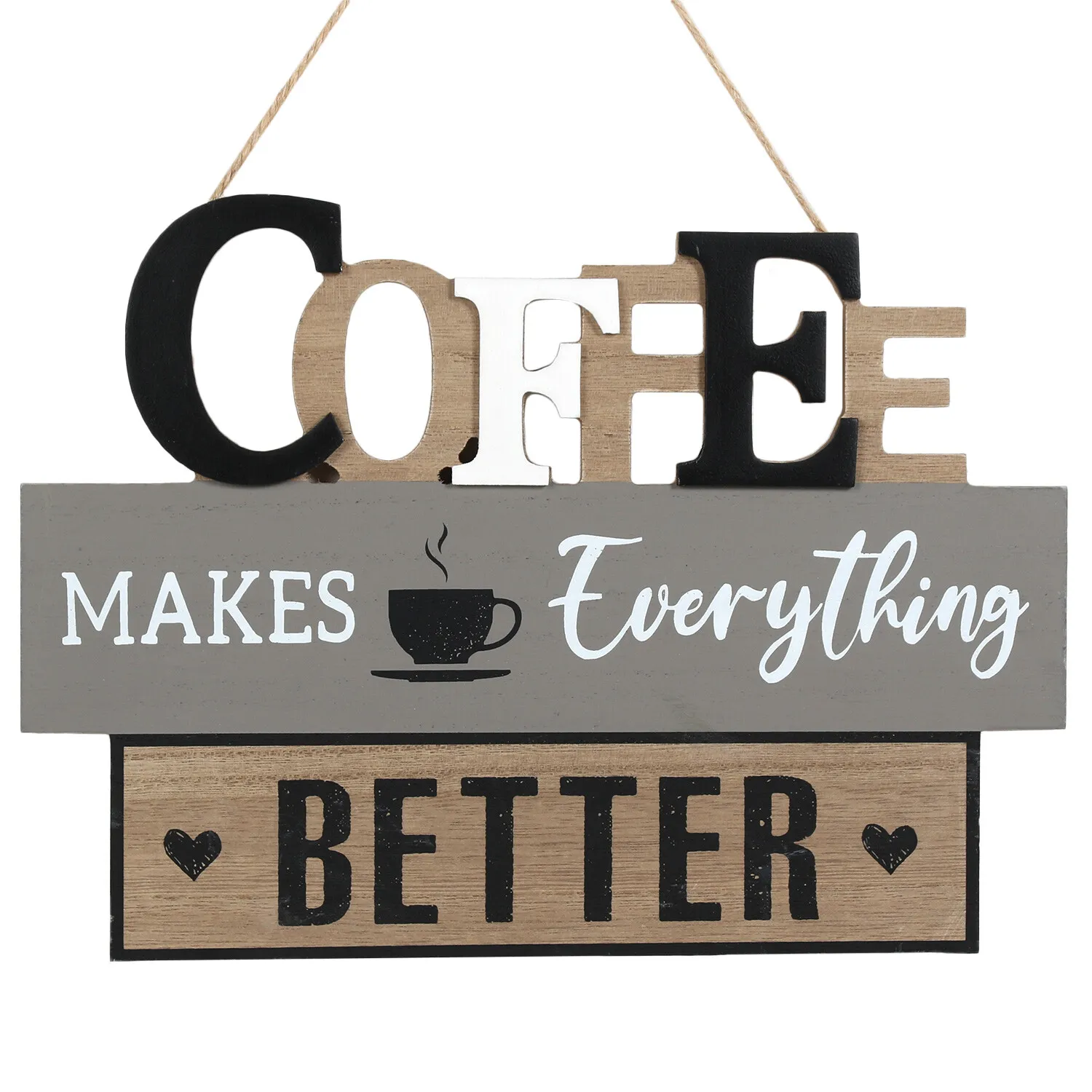 Better With Coffee Hanging Plaque - Natural