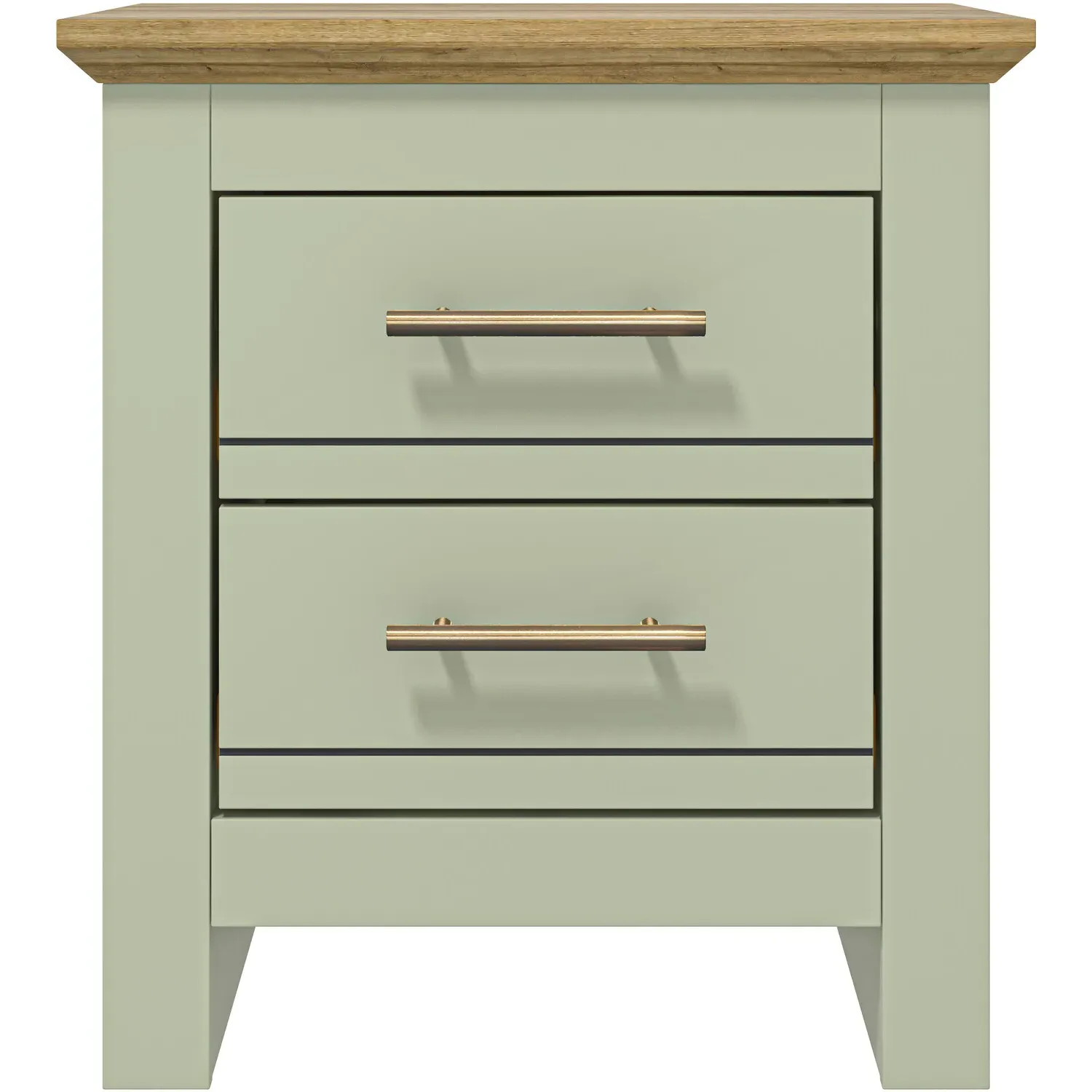 Bexley 2 Drawer Bedside Table - Sage Green, Oak