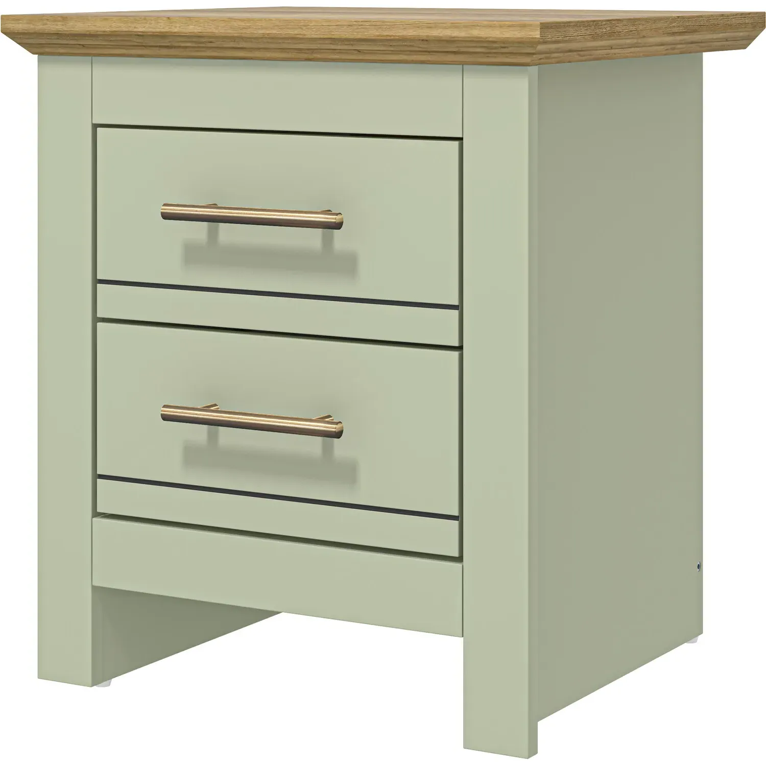 Bexley 2 Drawer Bedside Table - Sage Green, Oak