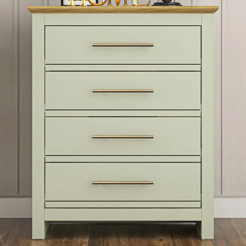 Bexley 4 Drawer Chest of Drawers - Sage Green, Oak