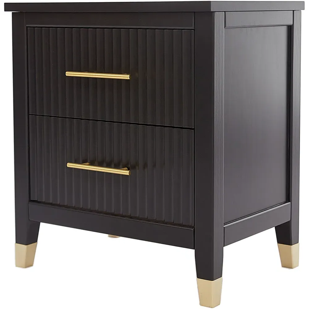 Biasi 2 Drawer Bedside Table - Black, Pine