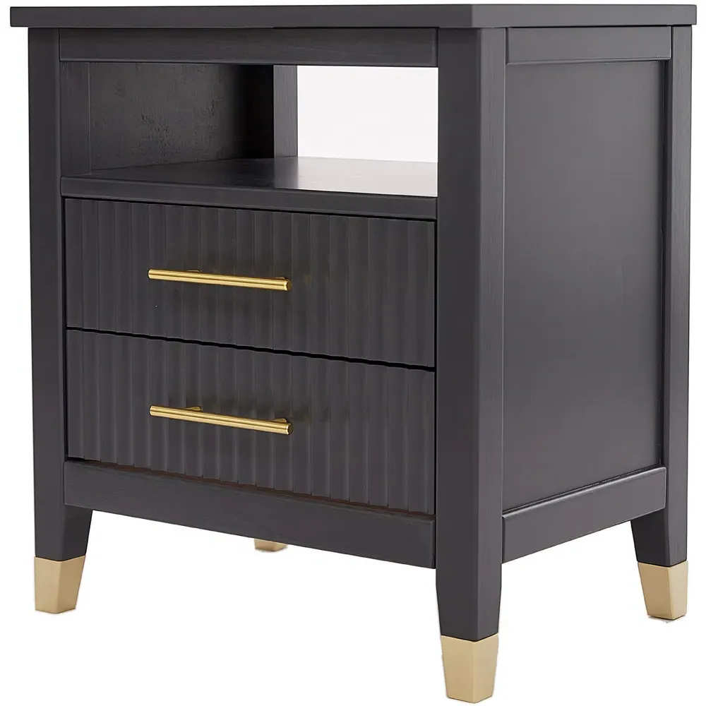 Biasi 2 Drawer Bedside Table - Charcoal, Pine