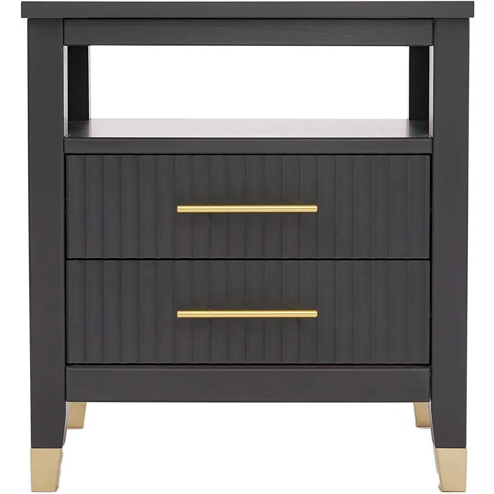 Biasi 2 Drawer Bedside Table - Charcoal, Pine