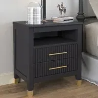 Biasi 2 Drawer Bedside Table - Charcoal, Pine