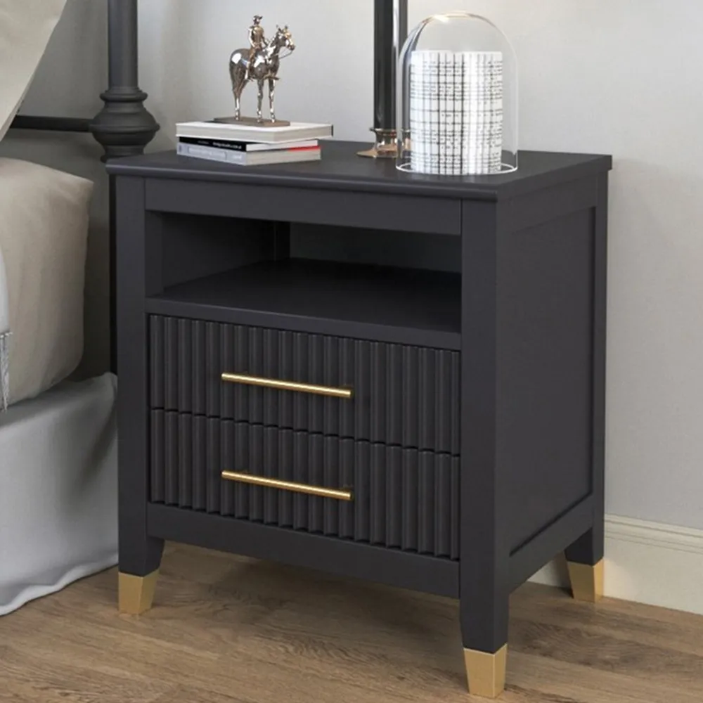 Biasi 2 Drawer Bedside Table - Charcoal, Pine image