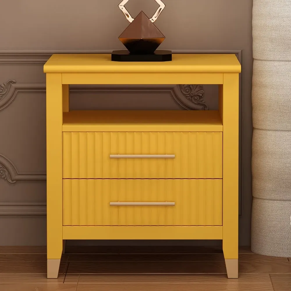 Biasi 2 Drawer Bedside Table - Mustard, Pine