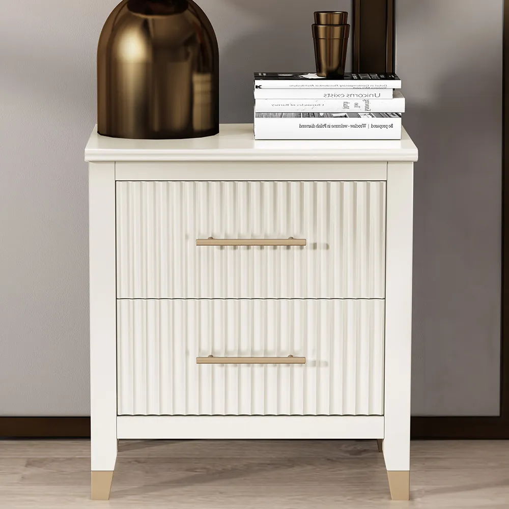 Biasi 2 Drawer Bedside Table - White, Pine