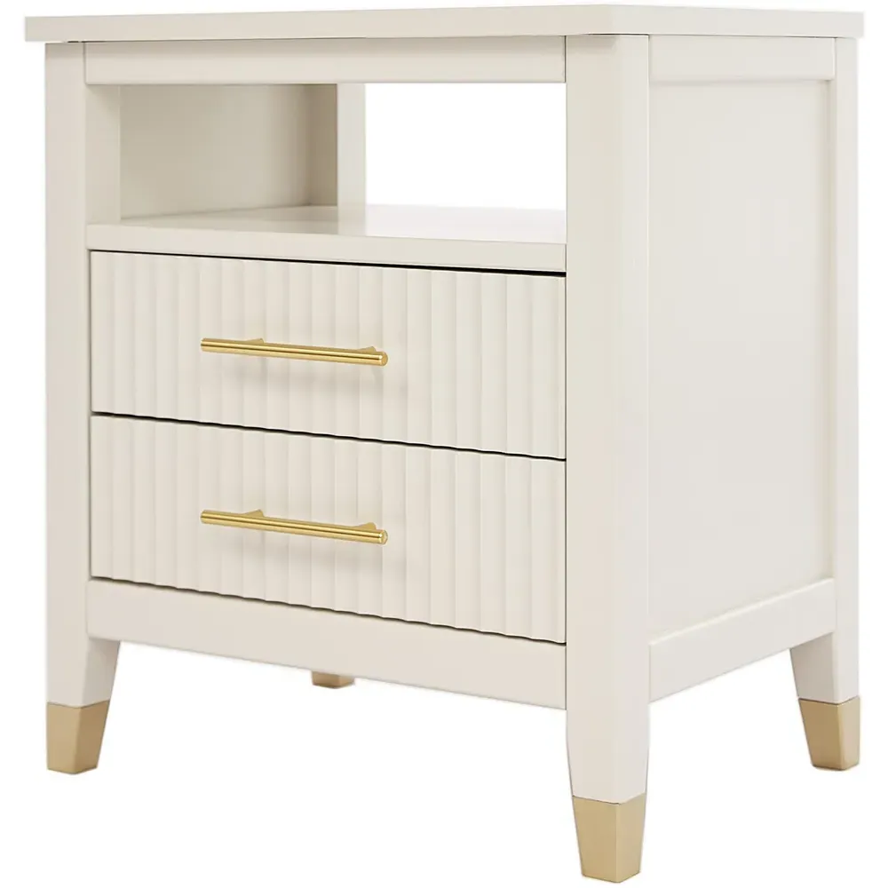 Biasi 2 Drawer Bedside Table with Shelf - White, Pine