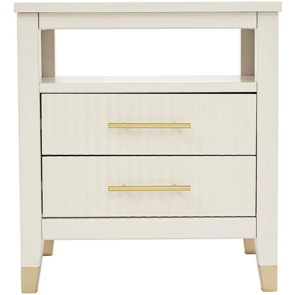 Biasi 2 Drawer Bedside Table with Shelf - White, Pine