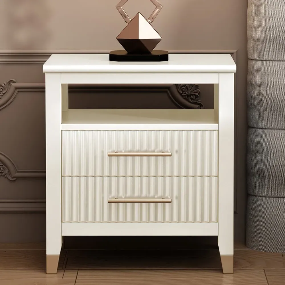 Biasi 2 Drawer Bedside Table with Shelf - White, Pine