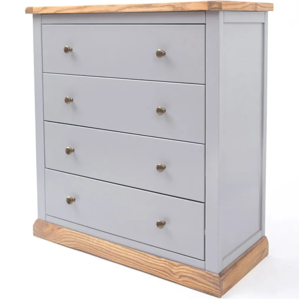 Bicarri 4 Drawer Chest of Drawers with Brass Knobs - Grey