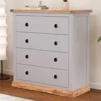 Bicarri 4 Drawer Chest of Drawers with Brass Knobs - Grey