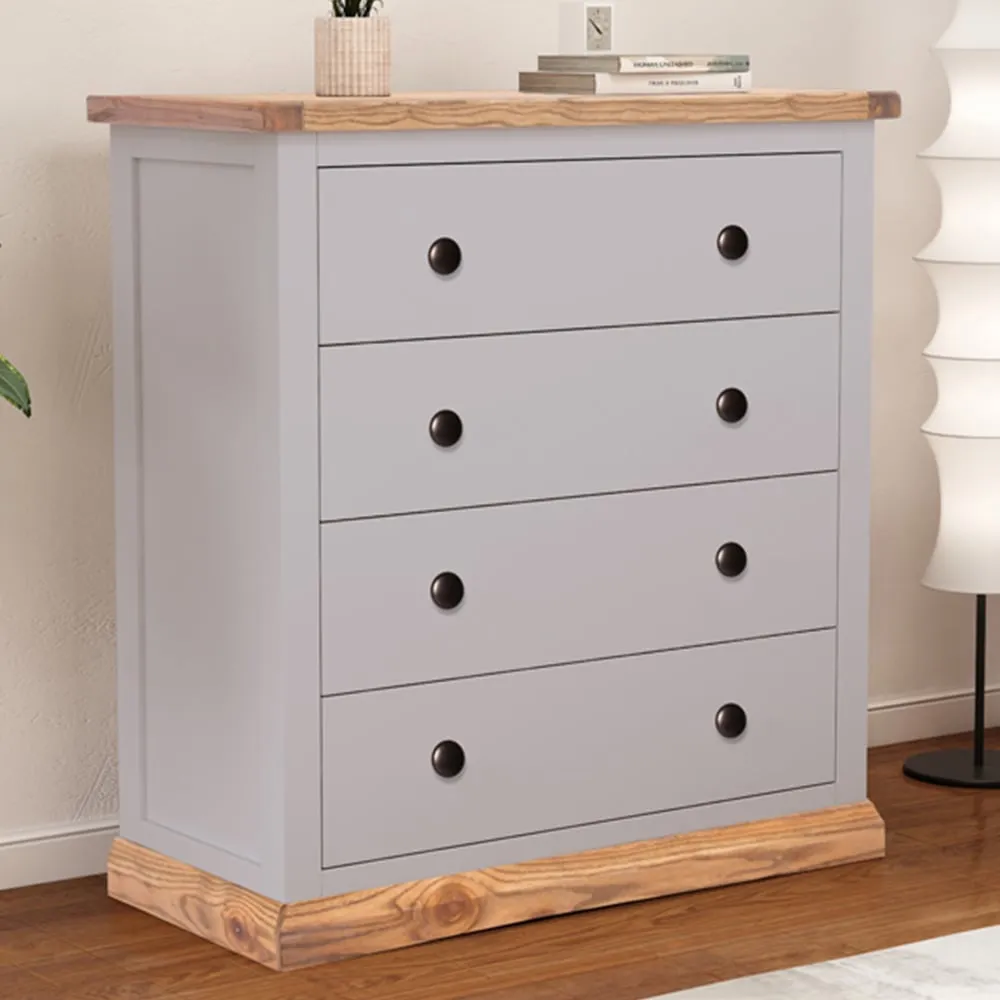 Bicarri 4 Drawer Chest of Drawers with Brass Knobs - Grey