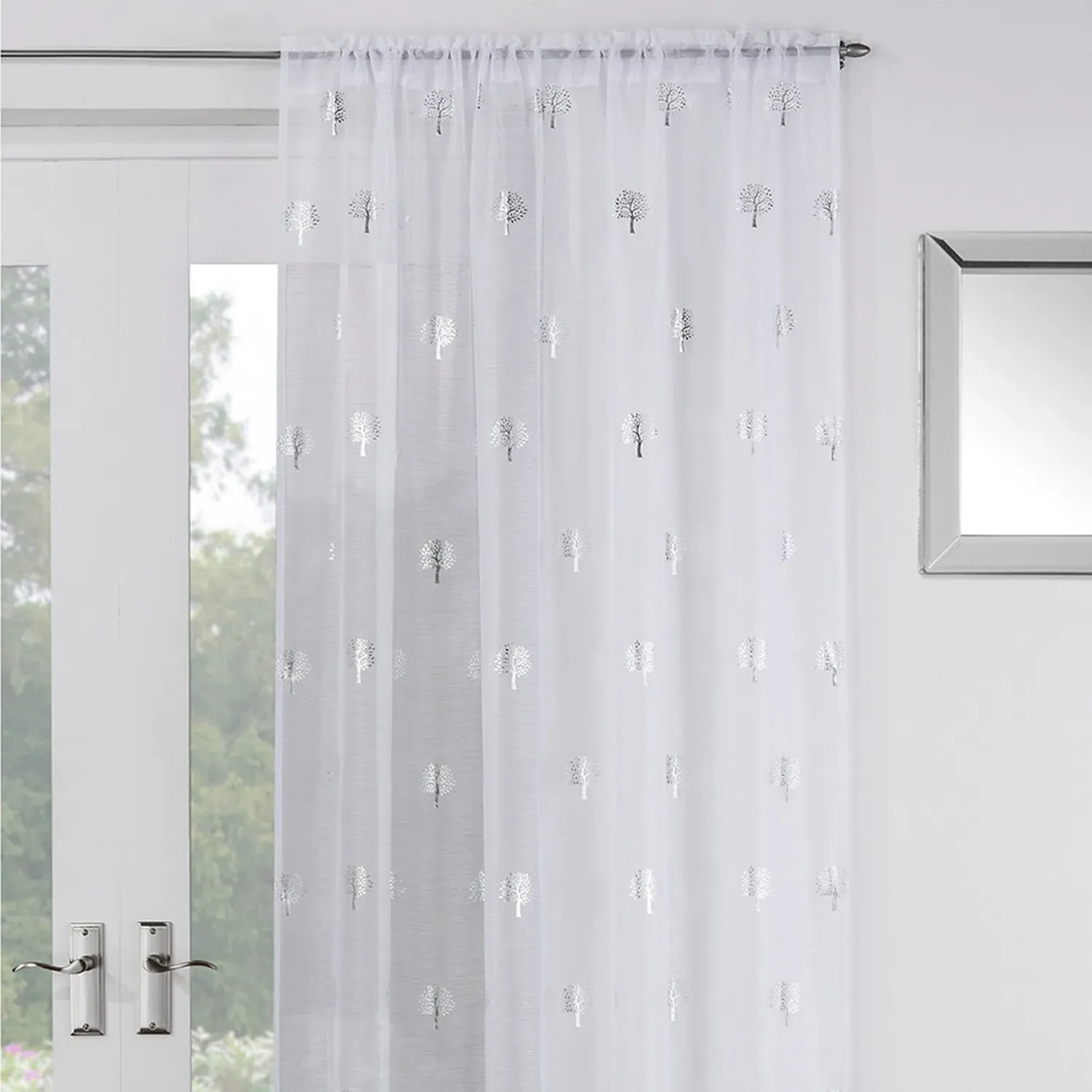 Birch Curtain Panel with Tree Design - White image