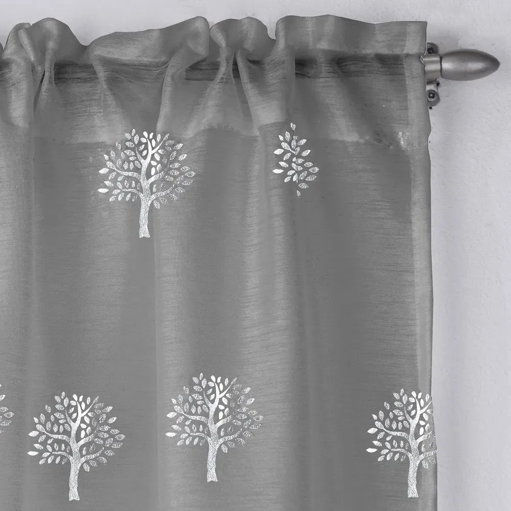 Birch Panel Voile Curtain - Silver