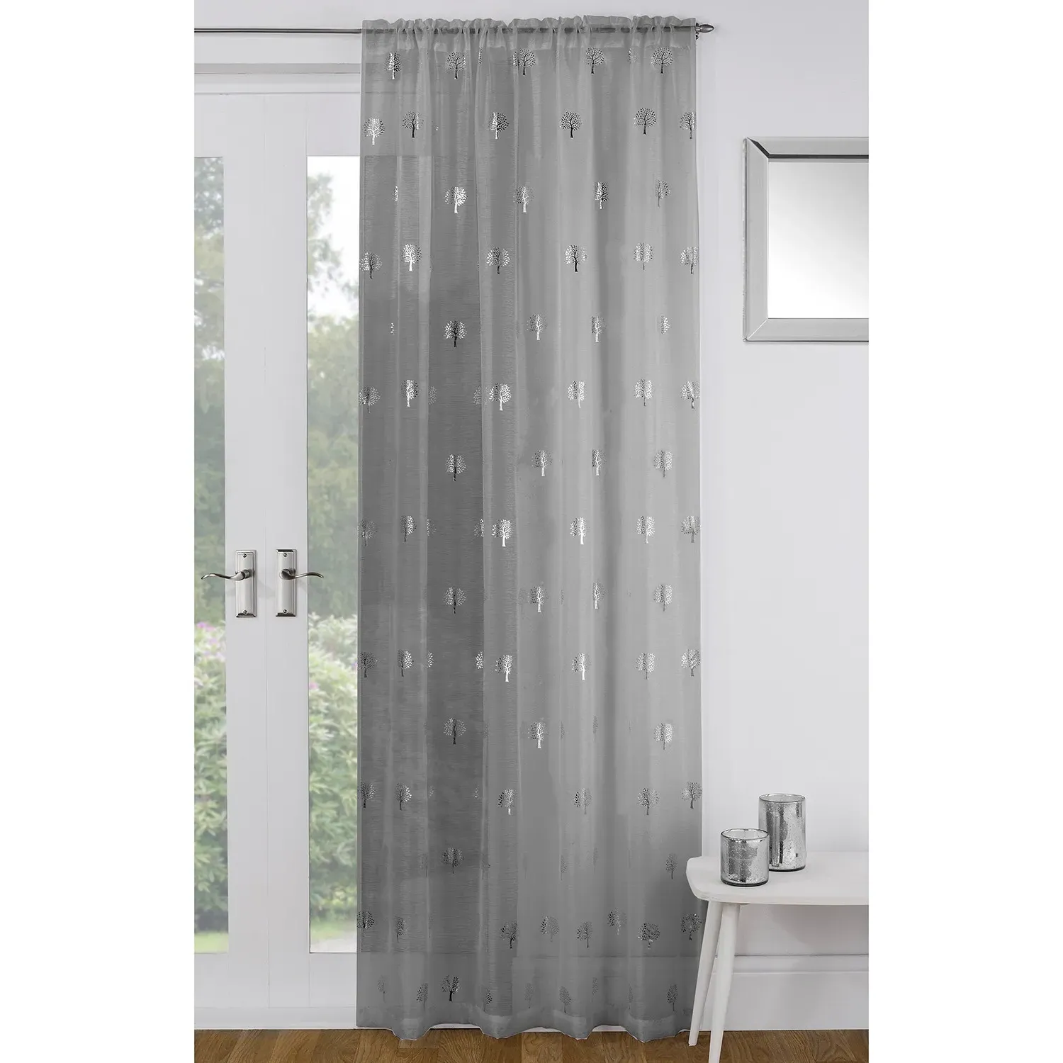 Birch Panel Voile Curtain - Silver