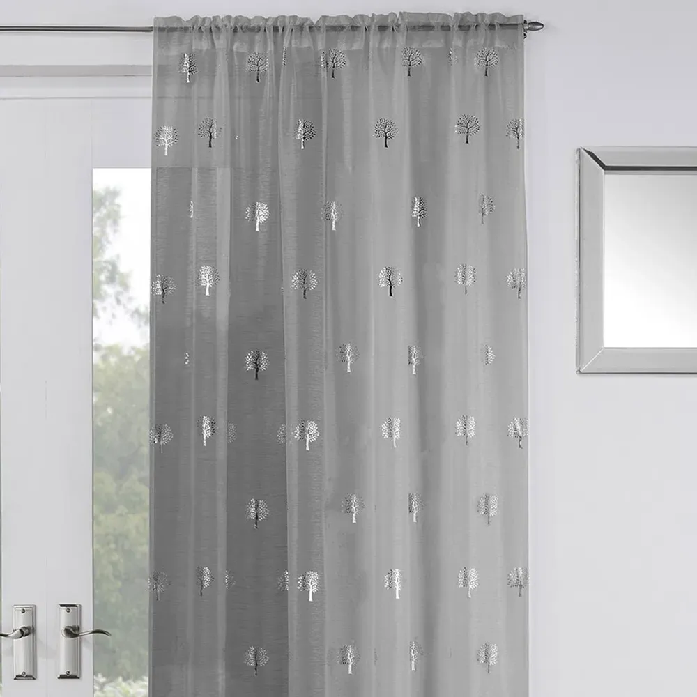 Birch Panel Voile Curtain - Silver