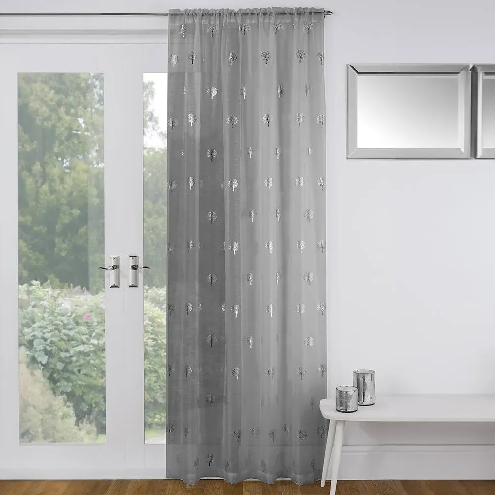 Birch Panel Voile Curtain - Silver