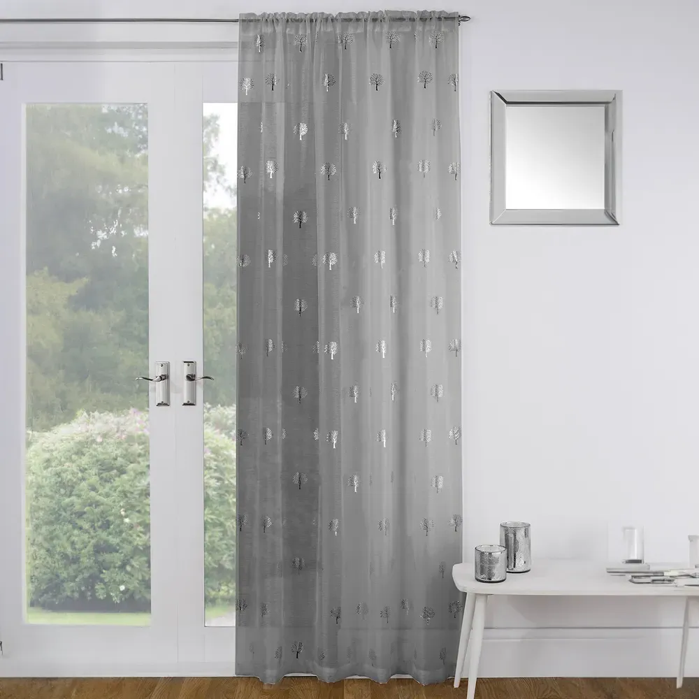 Birch Panel Voile Curtain - Silver