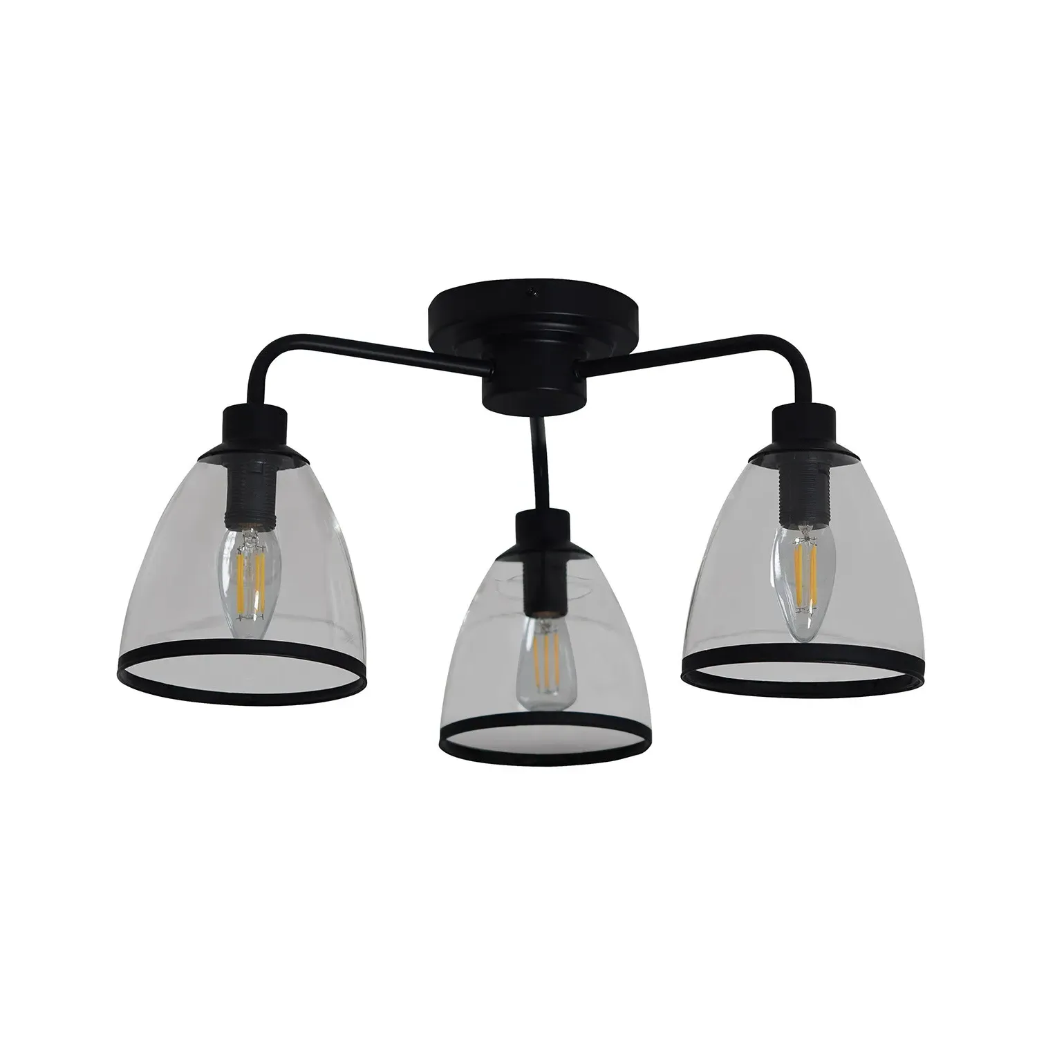 Black Edge 3 Light Ceiling Fitting - Black, Glass