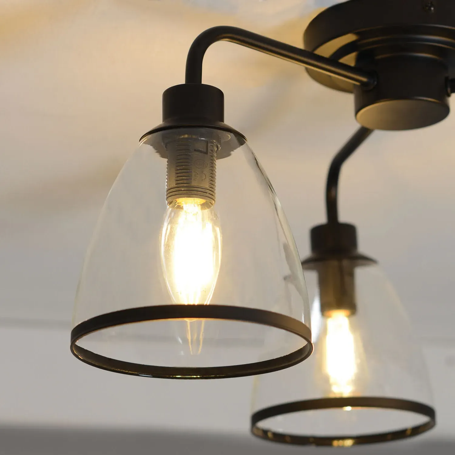 Black Edge 3 Light Ceiling Fitting - Black, Glass
