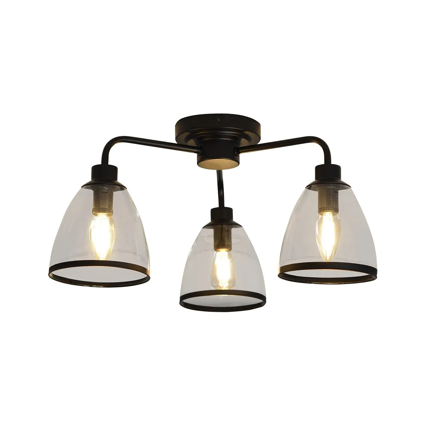 Black Edge 3 Light Ceiling Fitting - Black, Glass