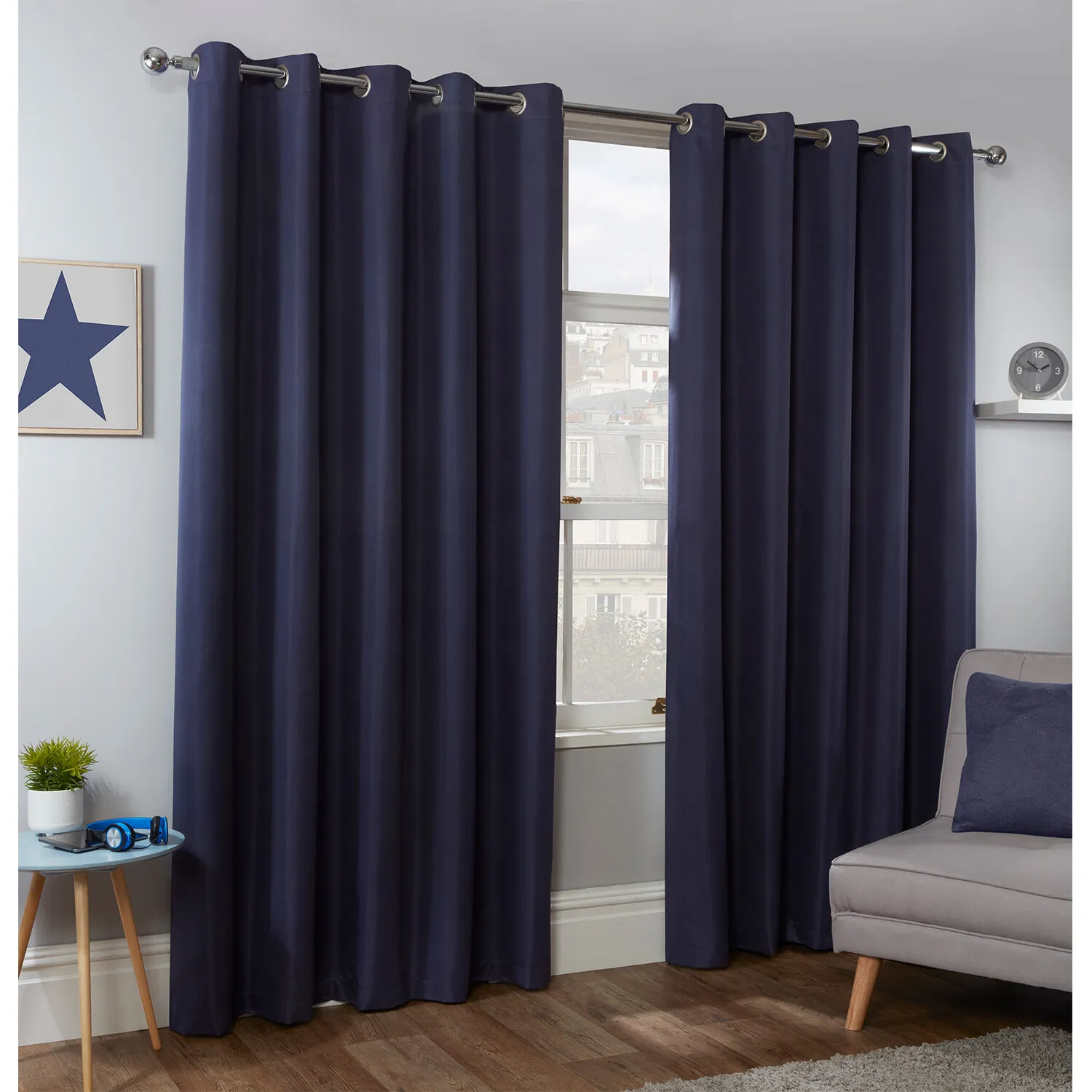 Blackout Eyelet Curtains - Blue