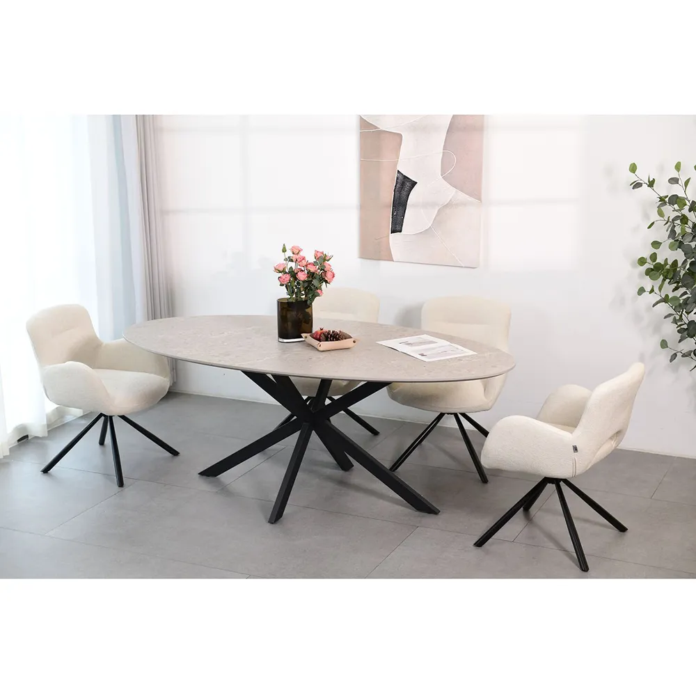 Blaine 6 Seater Dining Table - Stone, Black