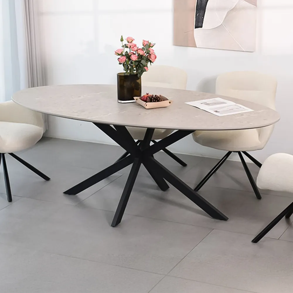 Blaine 6 Seater Dining Table - Stone, Black image