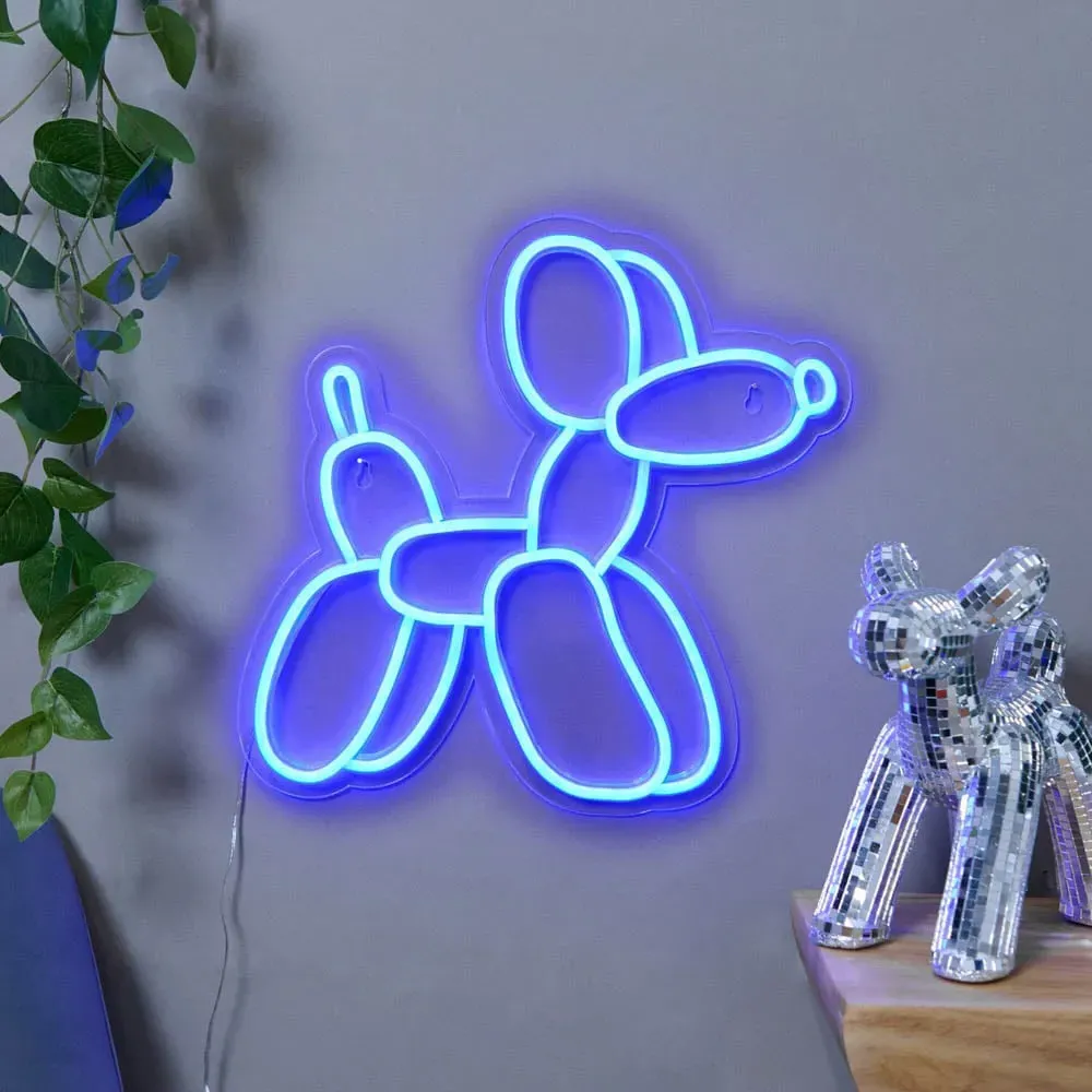 Blue Balloon Dog Neon Sign - White