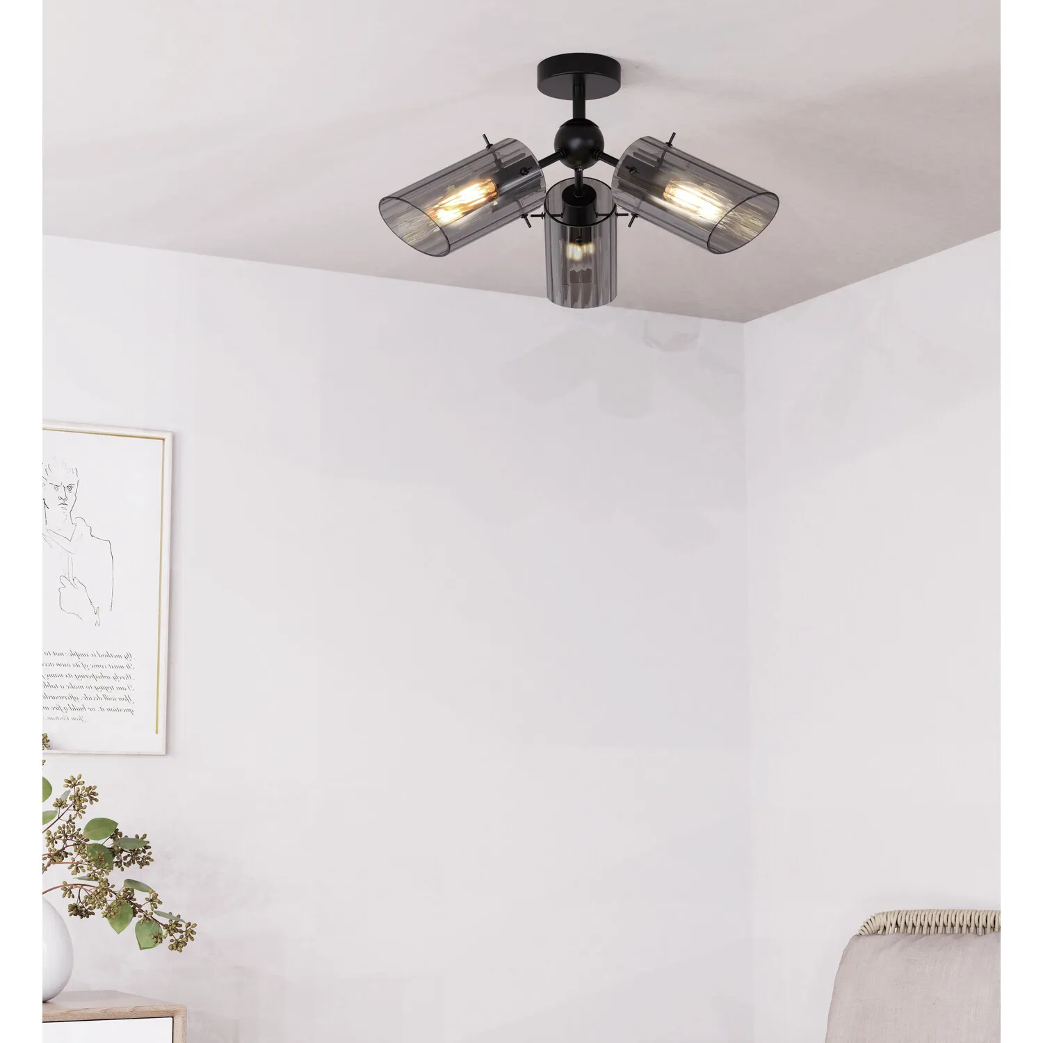 Bodhi 3 Arm Flush Ceiling Fitting - Black