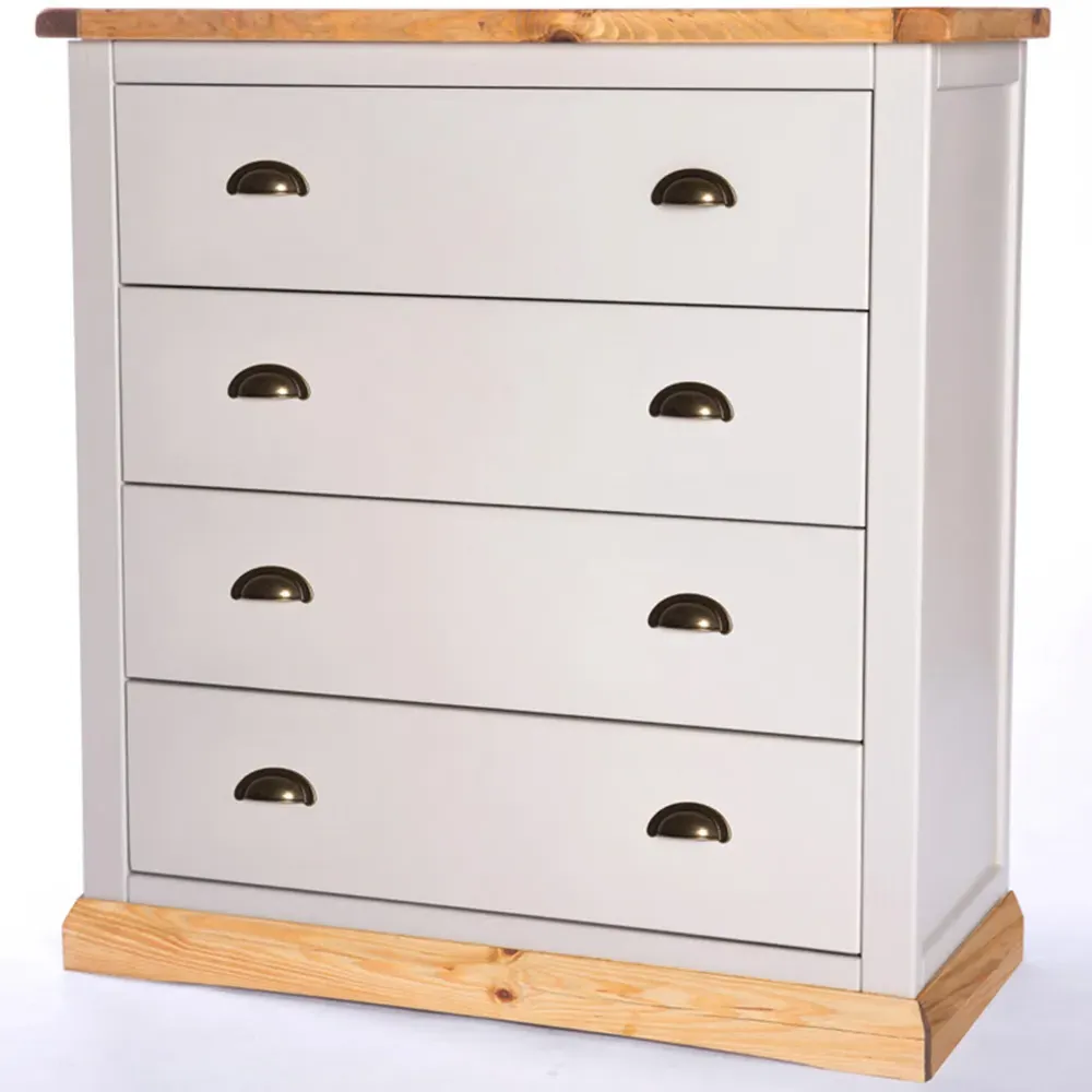 Bomporto 4-Drawer Chest of Drawers with Brass Cup Handles - Grey, Pine