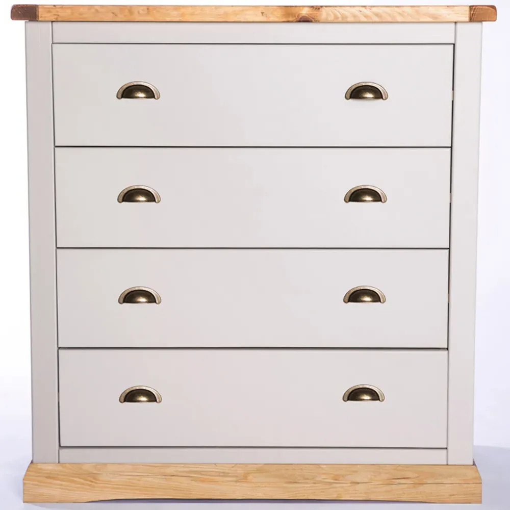 Bomporto 4-Drawer Chest of Drawers with Brass Cup Handles - Grey, Pine