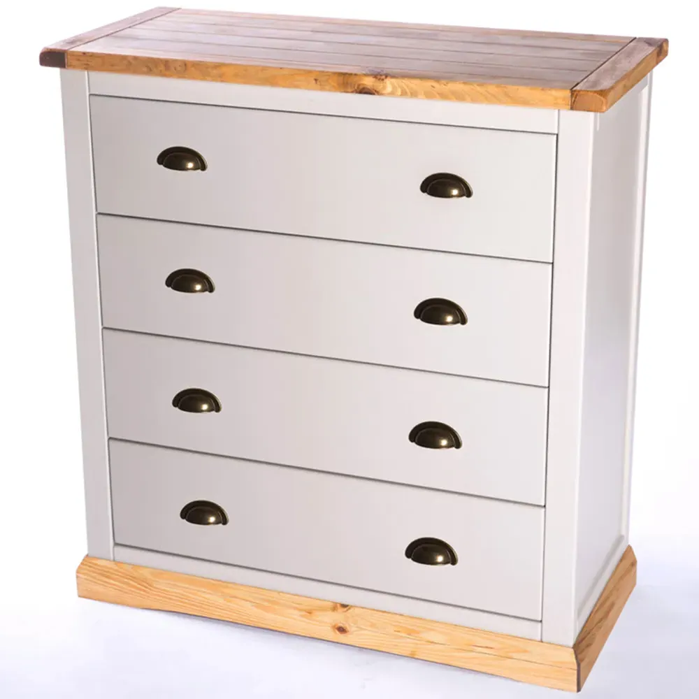 Bomporto 4-Drawer Chest of Drawers with Brass Cup Handles - Grey, Pine