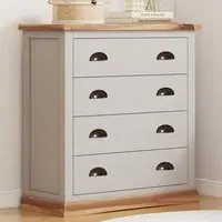 Bomporto 4-Drawer Chest of Drawers with Brass Cup Handles - Grey, Pine