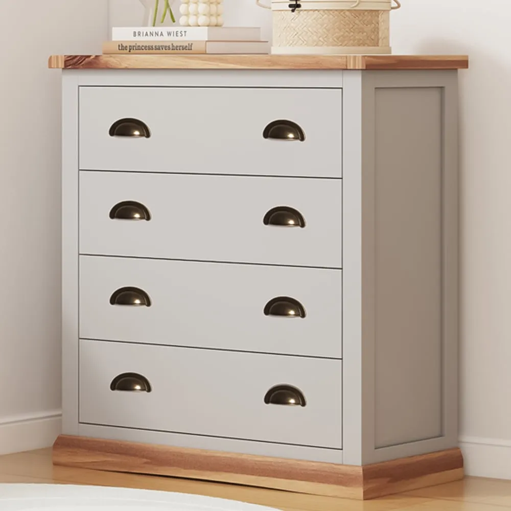 Bomporto 4-Drawer Chest of Drawers with Brass Cup Handles - Grey, Pine image