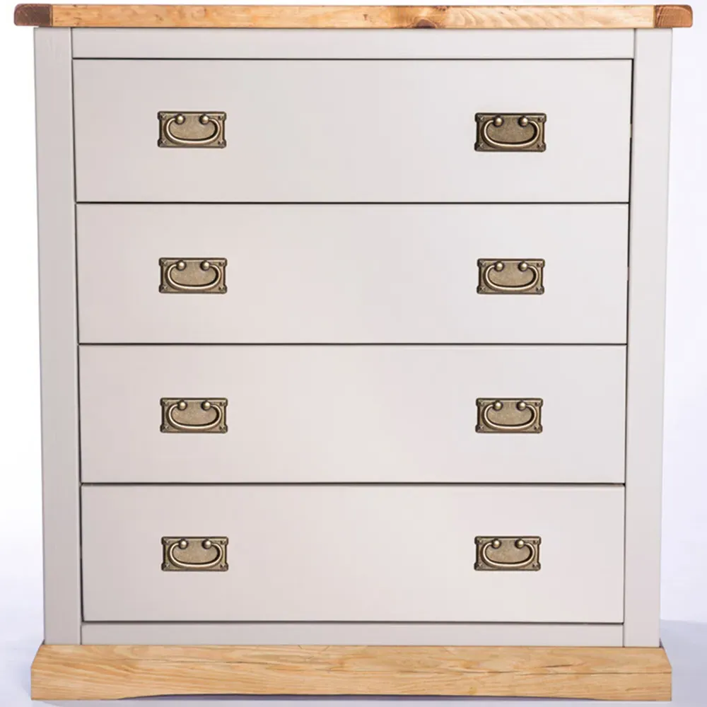 Bomporto 4-Drawer Chest of Drawers with Brass Drop Handles - Grey, Pine