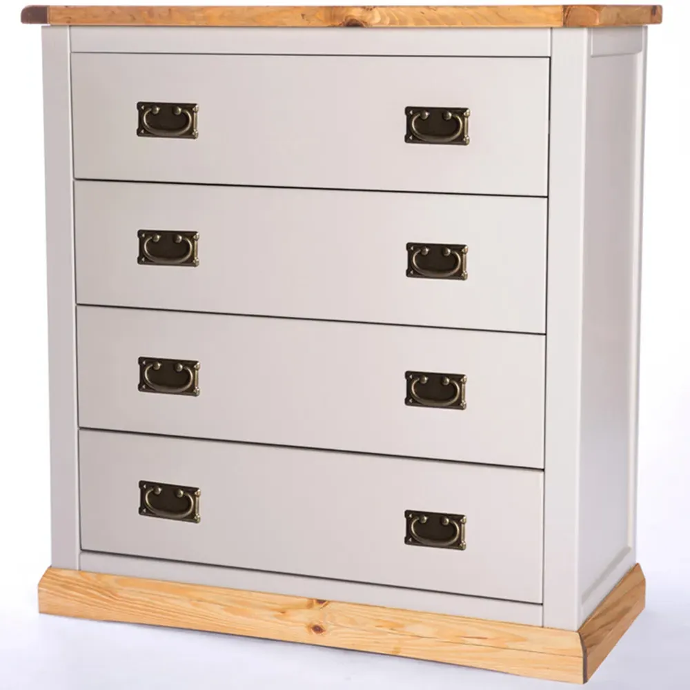 Bomporto 4-Drawer Chest of Drawers with Brass Drop Handles - Grey, Pine