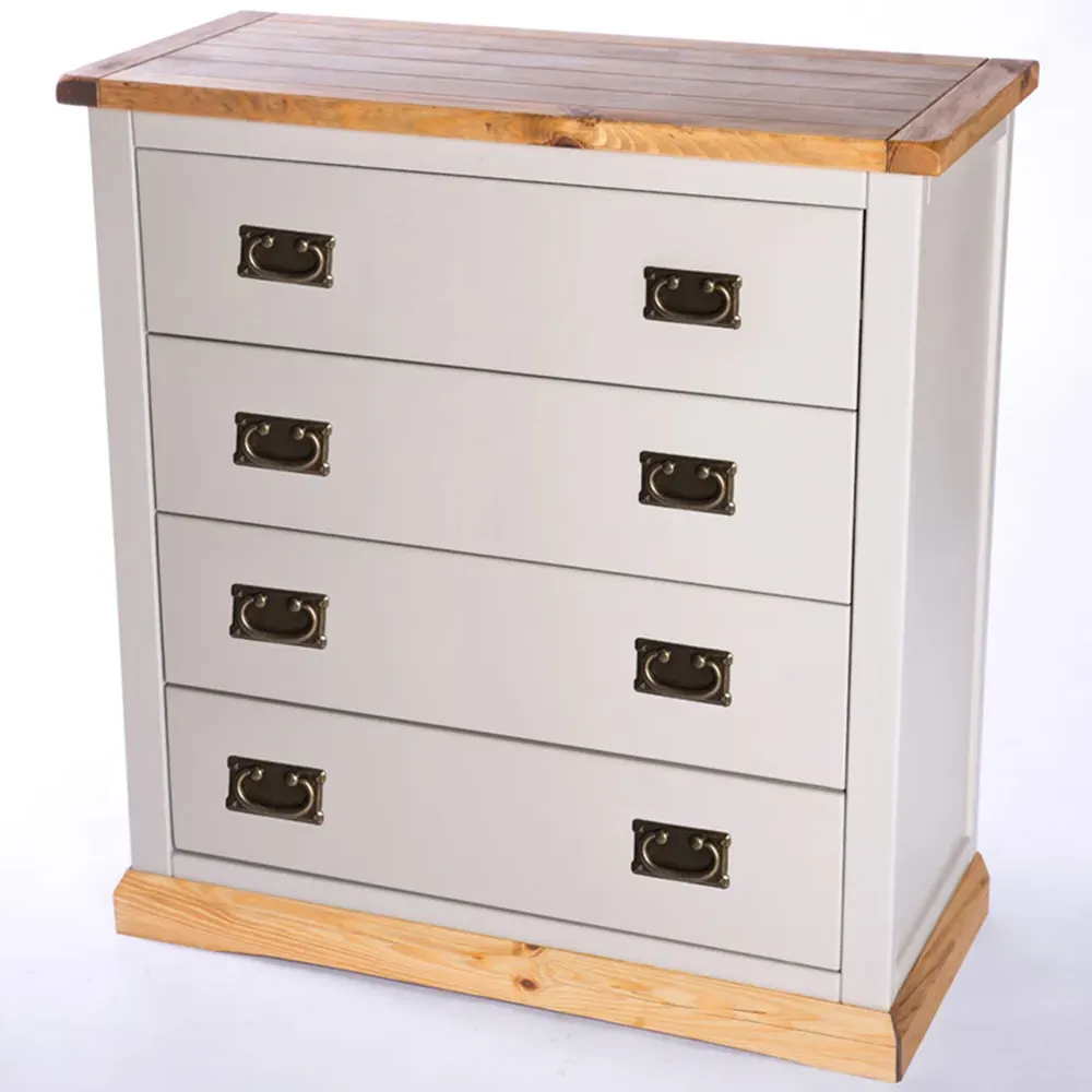 Bomporto 4-Drawer Chest of Drawers with Brass Drop Handles - Grey, Pine