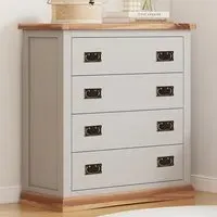 Bomporto 4-Drawer Chest of Drawers with Brass Drop Handles - Grey, Pine