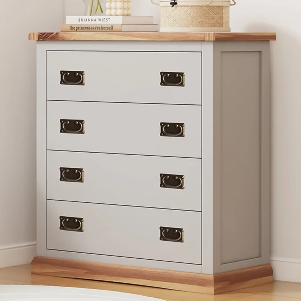 Bomporto 4-Drawer Chest of Drawers with Brass Drop Handles - Grey, Pine