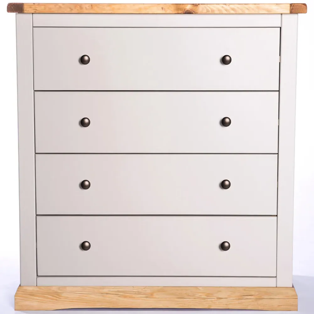Bomporto 4-Drawer Chest of Drawers with Brass Knobs - Grey, Pine